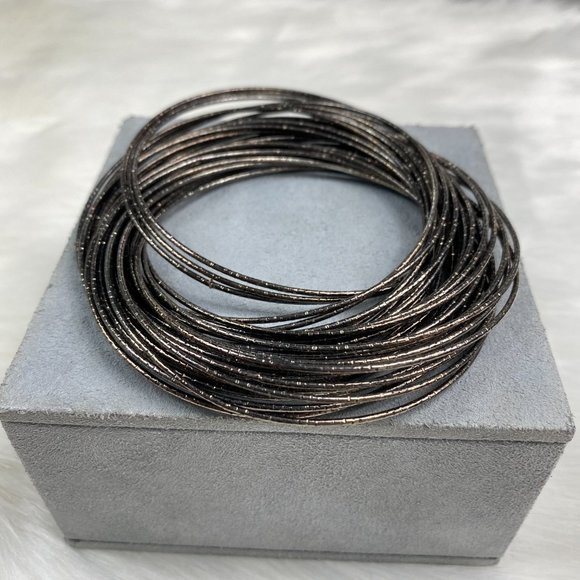 Multiple Interlocking Pewter Tone Bangle Bracelet Fashion - Picture 2 of 3